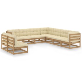 Garden furniture set 9 pcs honey brown pine wood cushions by vidaXL, Garden sets - Ref: Foro24-3076907, Price: 999,99 €, Disc...