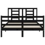 Bed frame with black solid wood headboard 140x190 cm by vidaXL, Beds and slatted bases - Ref: Foro24-3194685, Price: 168,17 €...