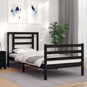 Bed frame with black solid wood headboard 90x200 cm by vidaXL, Beds and slatted bases - Ref: Foro24-3194690, Price: 117,30 €,...