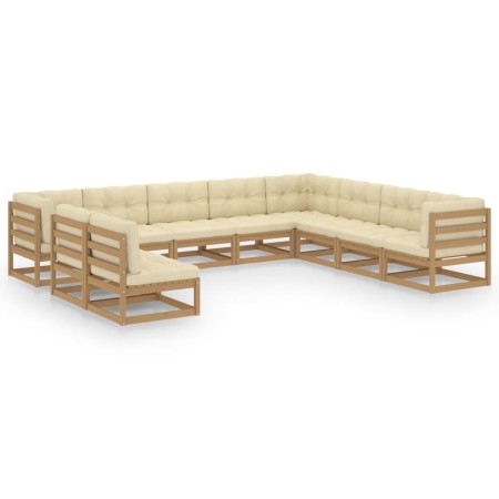 Set de muebles de jardín 10 pzs cojines madera pino marrón miel de vidaXL, Conjuntos de jardín - Ref: Foro24-3076917, Precio:...