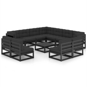 12-piece garden furniture set with black pine wood and cushions. by vidaXL, Garden sets - Ref: Foro24-3076943, Price: 1,00 €,...