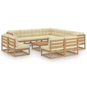 Set de muebles de jardín 12 pzs cojines madera pino marrón miel de vidaXL, Conjuntos de jardín - Ref: Foro24-3076942, Precio:...