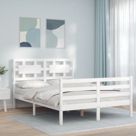 White solid wood bed frame with headboard 140x190 cm by vidaXL, Beds and slatted bases - Ref: Foro24-3194422, Price: 136,16 €...