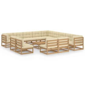 Set de muebles de jardín 14 pzs cojines madera pino marrón miel de vidaXL, Conjuntos de jardín - Ref: Foro24-3076962, Precio:...