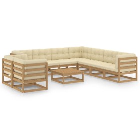 Set de muebles de jardín 10 pzs cojines madera pino marrón miel de vidaXL, Conjuntos de jardín - Ref: Foro24-3076972, Precio:...