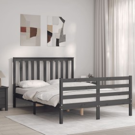 Gray solid wood bed frame with headboard 140x190 cm by vidaXL, Beds and slatted bases - Ref: Foro24-3194228, Price: 160,30 €,...