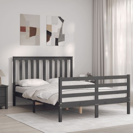 Gray solid wood bed frame with headboard 140x190 cm by vidaXL, Beds and slatted bases - Ref: Foro24-3194228, Price: 160,17 €,...