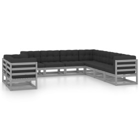 9-piece garden furniture set with gray pine wood cushions by vidaXL, Garden sets - Ref: Foro24-3076966, Price: 842,16 €, Disc...