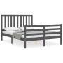 Gray solid wood bed frame with headboard 140x190 cm by vidaXL, Beds and slatted bases - Ref: Foro24-3194228, Price: 160,17 €,...