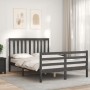 Gray solid wood bed frame with headboard 140x190 cm by vidaXL, Beds and slatted bases - Ref: Foro24-3194228, Price: 160,17 €,...