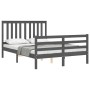 Gray solid wood bed frame with headboard 140x190 cm by vidaXL, Beds and slatted bases - Ref: Foro24-3194228, Price: 160,17 €,...