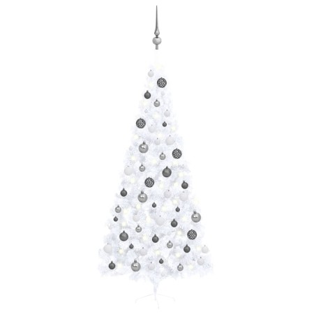 Half Christmas tree with lights and balls white 240 cm by vidaXL, Christmas trees - Ref: Foro24-3077658, Price: 61,99 €, Disc...