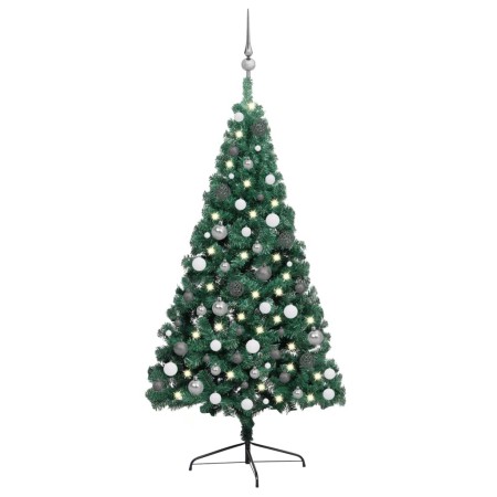 Halber Weihnachtsbaum mit Lichtern und grünen Kugeln 240 cm von vidaXL, Weihnachtsbäume - Ref: Foro24-3077653, Preis: 70,99 €...