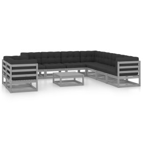 10-piece garden furniture set with gray pine wood cushions by vidaXL, Garden sets - Ref: Foro24-3076971, Price: 864,86 €, Dis...