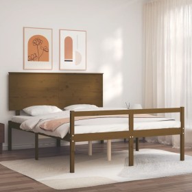 Cama de matrimonio personas mayores cabecero madera marrón miel de vidaXL, Camas y somieres - Ref: Foro24-3195489, Precio: 17...