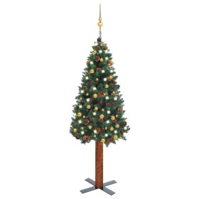 Schmaler künstlicher Weihnachtsbaum mit LEDs und grünen Kugeln 150 cm von vidaXL, Weihnachtsbäume - Ref: Foro24-3077812, Prei...