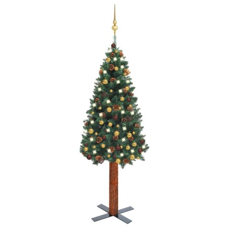 Narrow artificial Christmas tree with LEDs and green balls 150 cm by vidaXL, Christmas trees - Ref: Foro24-3077812, Price: 74...