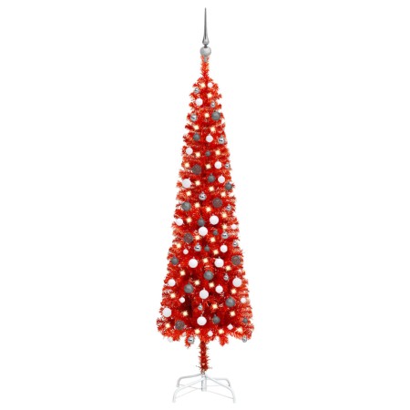 Árbol de Navidad delgado con LEDs y bolas rojo 210 cm de vidaXL, Arboles de navidad - Ref: Foro24-3078124, Precio: 64,54 €, D...