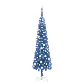 Schlanker Weihnachtsbaum mit LEDs und blauen Kugeln 150 cm von vidaXL, Weihnachtsbäume - Ref: Foro24-3078117, Preis: 52,99 €,...