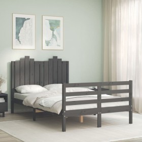 Gray solid wood bed frame with headboard 120x200 cm by vidaXL, Beds and slatted bases - Ref: Foro24-3194178, Price: 150,62 €,...