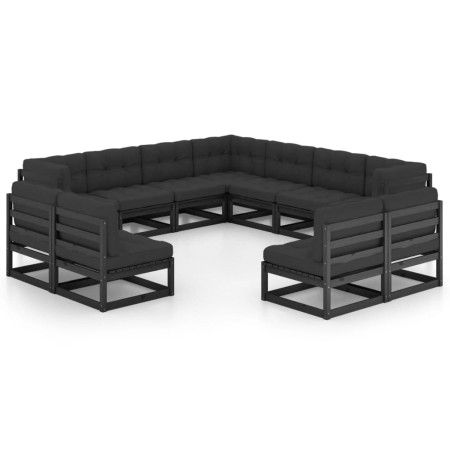 11-piece garden furniture set with black pine wood cushions by vidaXL, Garden sets - Ref: Foro24-3076938, Price: 1,00 €, Disc...