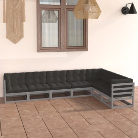 7-piece garden furniture set with gray pine wood cushions by vidaXL, Garden sets - Ref: Foro24-3076796, Price: 643,55 €, Disc...