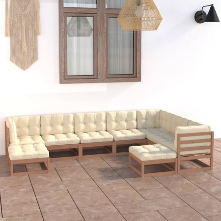 Set de muebles de jardín 9 pzs cojines madera pino marrón miel de vidaXL, Conjuntos de jardín - Ref: Foro24-3076807, Precio: ...