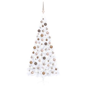 Halber Weihnachtsbaum mit Lichtern und Kugeln weiß 240 cm von vidaXL, Weihnachtsbäume - Ref: Foro24-3077572, Preis: 73,16 €, ...