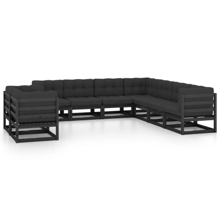 Set de muebles de jardín 9 pzas con cojines madera pino negro de vidaXL, Conjuntos de jardín - Ref: Foro24-3076968, Precio: 1...