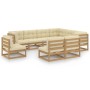 Set de muebles de jardín 9 pzs cojines madera pino marrón miel de vidaXL, Conjuntos de jardín - Ref: Foro24-3076837, Precio: ...