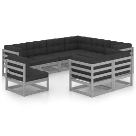 9-piece garden furniture set with gray pine wood cushions by vidaXL, Garden sets - Ref: Foro24-3076856, Price: 842,99 €, Disc...