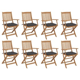 Folding garden chairs 8 units and solid acacia wood cushions by vidaXL, Garden chairs - Ref: Foro24-3075100, Price: 420,49 €,...