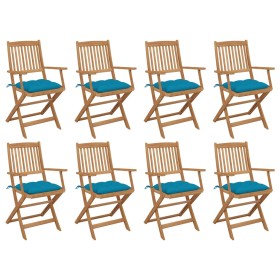 8 pcs folding garden chairs and solid acacia wood cushions by vidaXL, Garden chairs - Ref: Foro24-3075104, Price: 420,49 €, D...