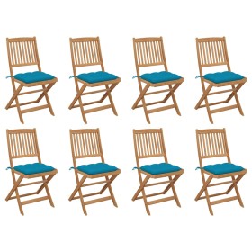 8 pcs folding garden chairs and solid acacia wood cushions by vidaXL, Garden chairs - Ref: Foro24-3075132, Price: 377,07 €, D...