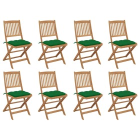 8 pcs folding garden chairs and solid acacia wood cushions by vidaXL, Garden chairs - Ref: Foro24-3075133, Price: 362,17 €, D...