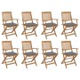 8 pcs folding garden chairs and solid acacia wood cushions by vidaXL, Garden chairs - Ref: Foro24-3075101, Price: 420,49 €, D...