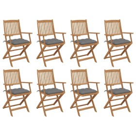 8 pcs folding garden chairs and solid acacia wood cushions by vidaXL, Garden chairs - Ref: Foro24-3075101, Price: 420,99 €, D...