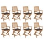 8 pcs folding garden chairs and solid acacia wood cushions by vidaXL, Garden chairs - Ref: Foro24-3075108, Price: 429,53 €, D...