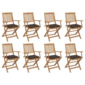 8 pcs folding garden chairs and solid acacia wood cushions by vidaXL, Garden chairs - Ref: Foro24-3075108, Price: 429,53 €, D...