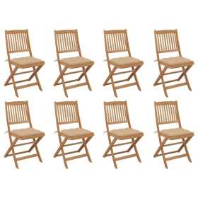 8 pcs folding garden chairs and solid acacia wood cushions by vidaXL, Garden chairs - Ref: Foro24-3075131, Price: 430,99 €, D...