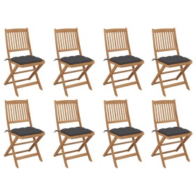 Folding garden chairs 8 units and solid acacia wood cushions by vidaXL, Garden chairs - Ref: Foro24-3075128, Price: 384,43 €,...