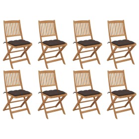 8 pcs folding garden chairs and solid acacia wood cushions by vidaXL, Garden chairs - Ref: Foro24-3075136, Price: 384,80 €, D...