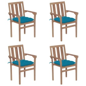 Stackable garden chairs 4 pcs solid teak wood with cushions by vidaXL, Garden chairs - Ref: Foro24-3073398, Price: 467,64 €, ...