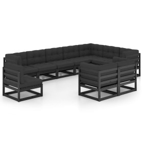 Set de muebles de jardín 10 pzas con cojines madera pino negro de vidaXL, Conjuntos de jardín - Ref: Foro24-3076868, Precio: ...