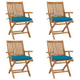 Folding garden chairs 4 pcs solid teak wood with cushions by vidaXL, Garden chairs - Ref: Foro24-3072742, Price: 491,99 €, Di...