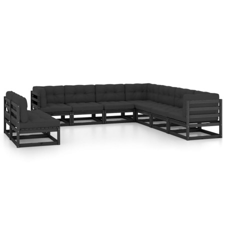 Set de muebles de jardín 9 pzas con cojines madera pino negro de vidaXL, Conjuntos de jardín - Ref: Foro24-3076908, Precio: 9...