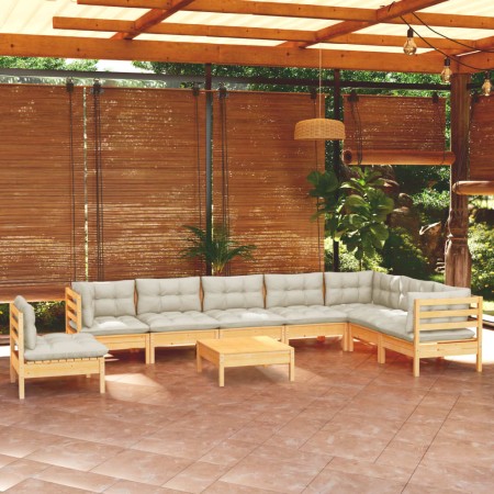 Muebles de jardín 9 pzas y cojines madera maciza de pino crema de vidaXL, Conjuntos de jardín - Ref: Foro24-3096737, Precio: ...