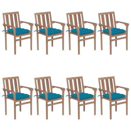 Stackable garden chairs 8 pcs solid teak wood with cushions by vidaXL, Garden chairs - Ref: Foro24-3073452, Price: 930,30 €, ...