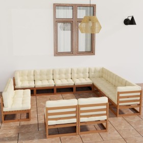 Set de muebles de jardín 12 pzs cojines madera pino marrón miel de vidaXL, Conjuntos de jardín - Ref: Foro24-3076947, Precio:...