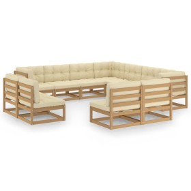 Set de muebles de jardín 11 pzs cojines madera pino marrón miel de vidaXL, Conjuntos de jardín - Ref: Foro24-3076937, Precio:...